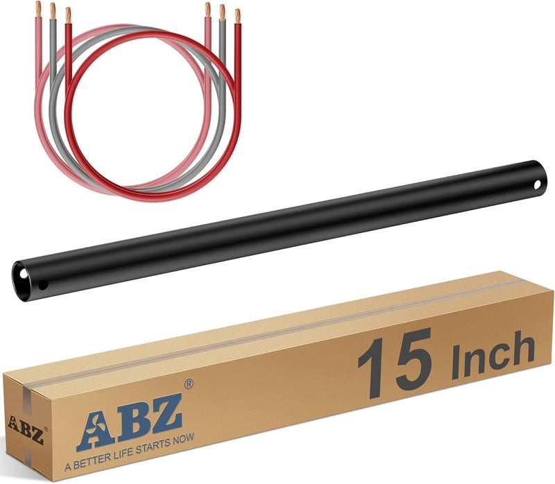 AB-Z 15 Inch Ceiling Fan Downrod Accessories with Extended Cord, 1.25 FT Downrod for Ceiling Fan Not Threaded (Black) - Image 1